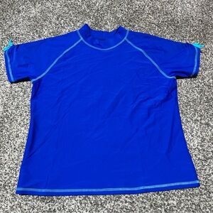 L.L.Bean Girls Blue Short Sleeve Sun Surf Rash Guard Swim Shirt XL 18